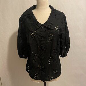 Bandalino Black Eyelet Button Down Blouse Women's Size 16